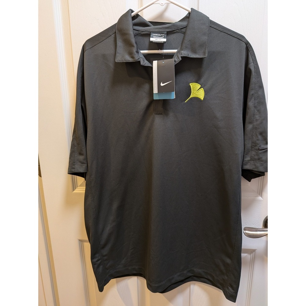 Nike Golf Men's Dri-FIT Polo Shirt Black Ginkgo Leaf Embroidered Logo Size L NWT